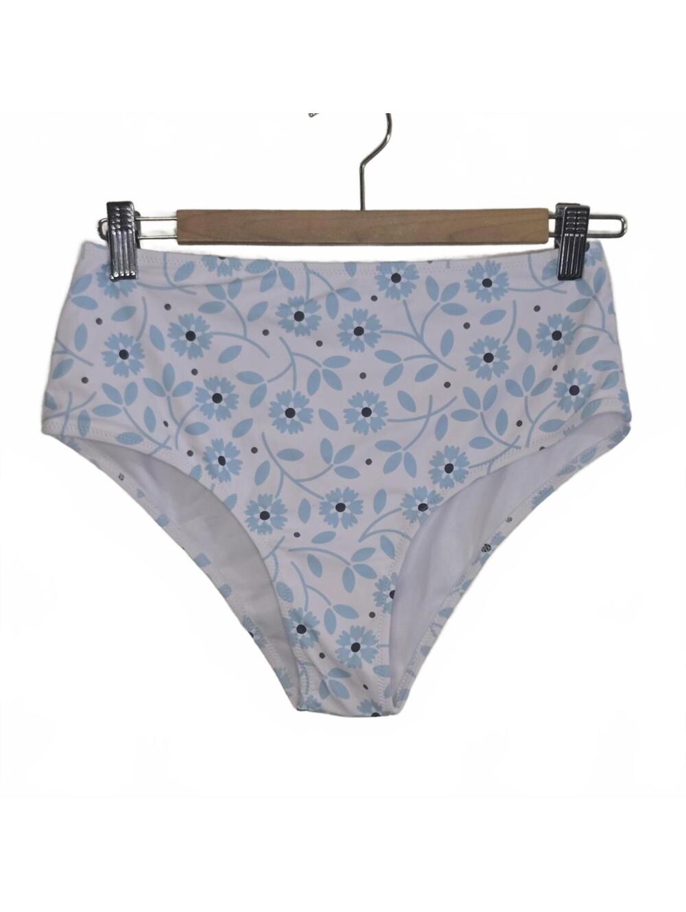 High-Waisted Blue Floral Print Bikini Bottoms